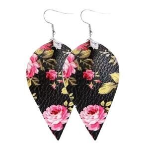 Boho Floral Vegan Leather Statement Earrings